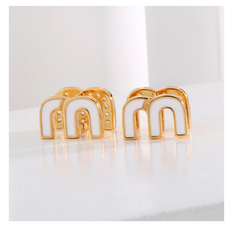Women's earrings small fragrance high-end light luxury texture big-name quality double-sided letter M zircon earrings high-end earrings_voghion.com