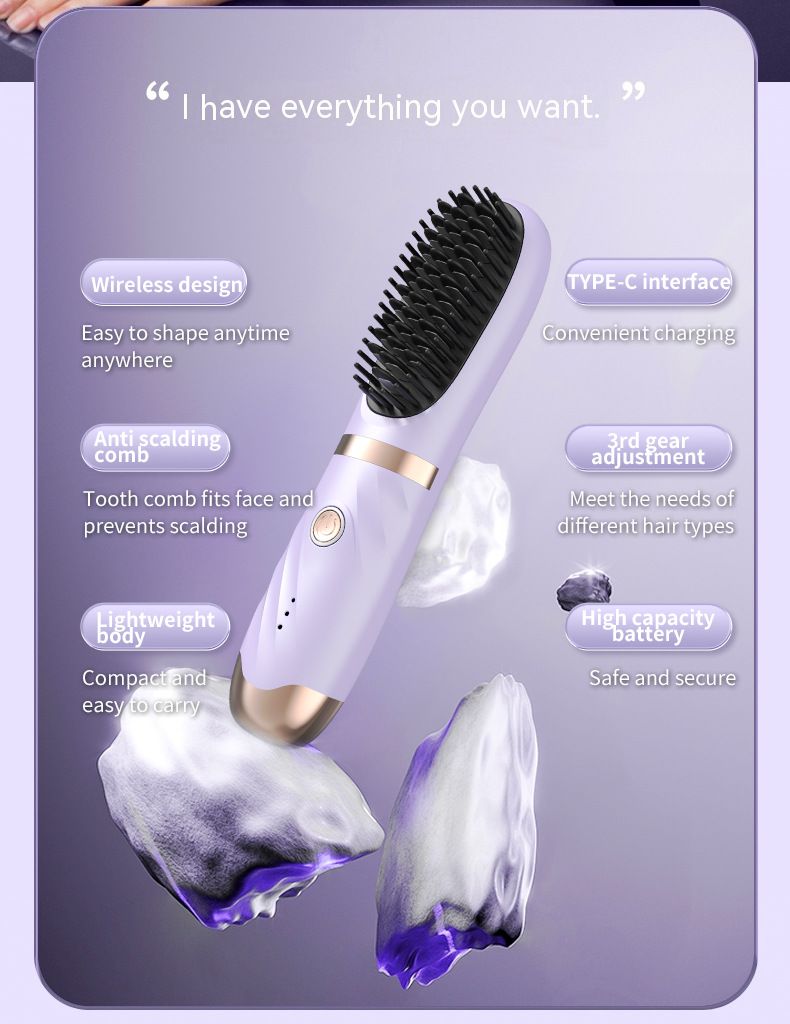 New lazy straight hair comb wireless hair straightener small USB charging portable travel curling and straightening dual purpose artifact_voghion.com
