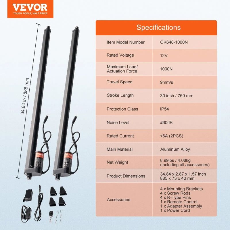 Attuatore lineare da 220 libbre per TV, 2 pezzi, attuatore lineare da 0,35 pollici, movimento a 30 velocità, divano, tavolo, attuatore lineare da 1000 N, kit lineare da 12 V_voghion.com