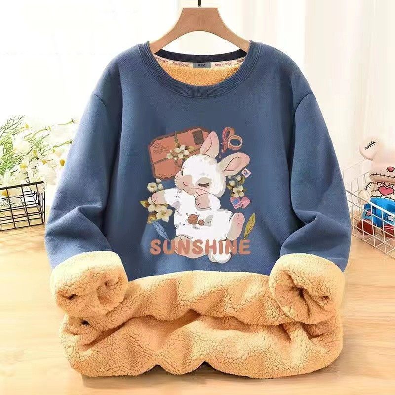 Planet Sleeping Bunny Fun Print Lammwolle Sweatshirt Herren Winter Fleece Dick Locker Vielseitig Jugend Langarm 12_voghion.com