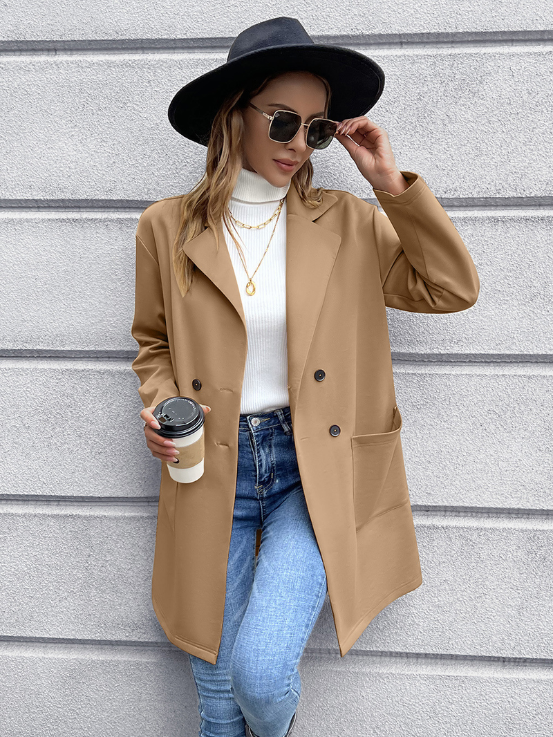 Abbigliamento donna autunno e inverno cardigan di media lunghezza giacca doppiopetto in maglia per donna_voghion.com