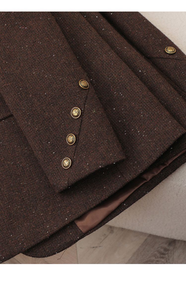 Blazer da donna in tweed misto lana per autunno inverno - Giacca da ufficio doppiopetto slim fit con revers a lancia (nero, marrone, rosso, grigio)_voghion.com