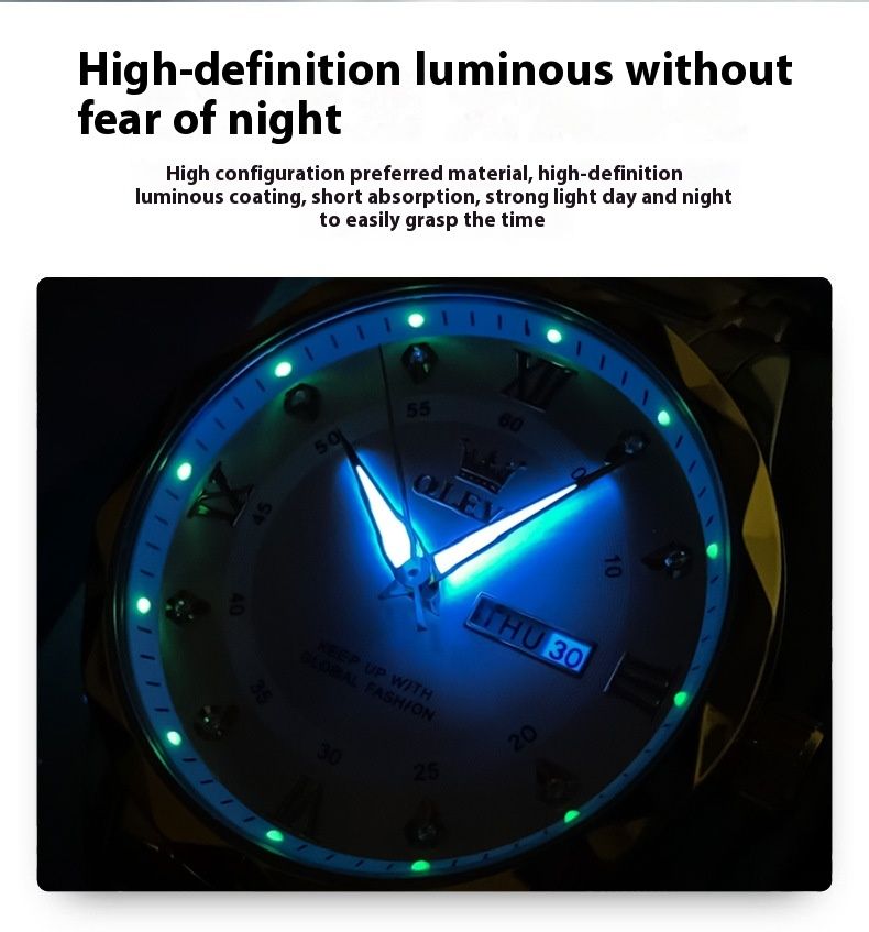 OLEVS ceas de mână nou-nouț cu cuarț cu oglindă cu diamant, calendar dublu, lumină de noapte încrustată cu diamant, scară, ceas bărbătesc_voghion.com