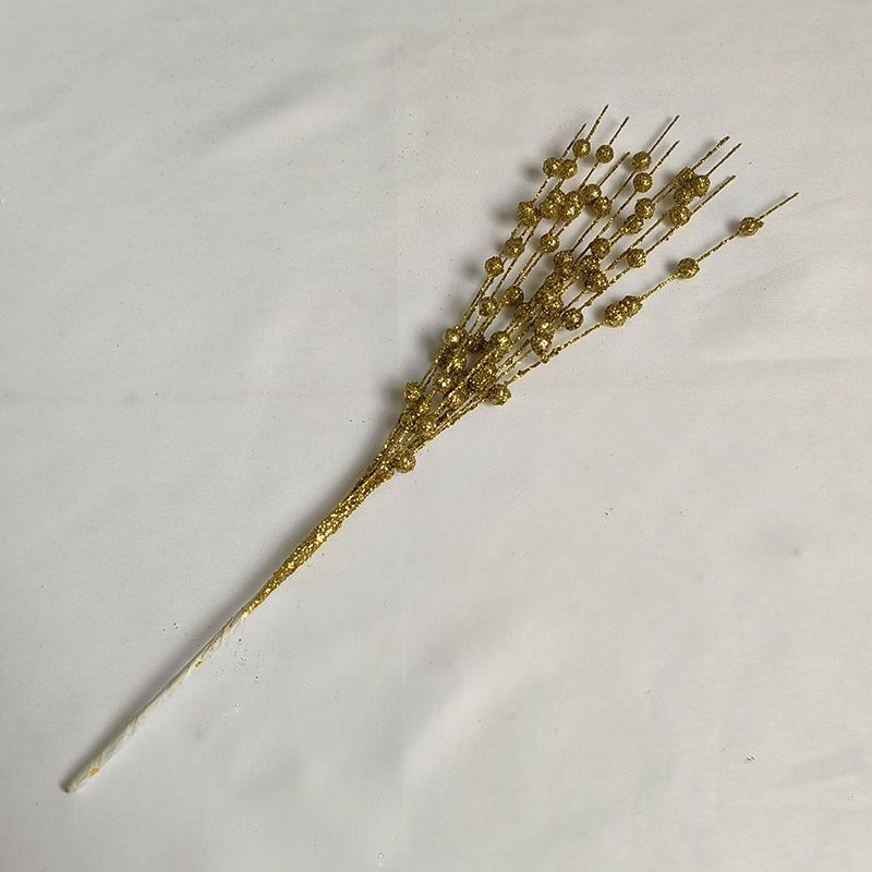 Christmas decoration gold powder Berry ball bundle artificial glitter stem ornament 12 fork string bead stick glitter stick flower Rattan_voghion.com