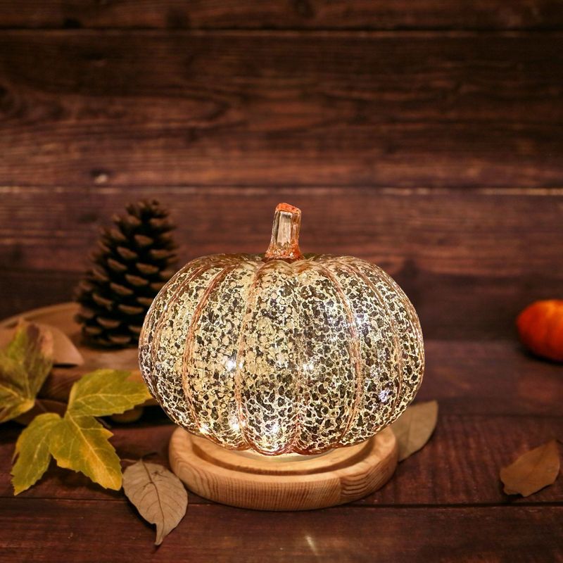 Halloween Rose Gold Glass Pumpkin Lantern With Timer Hot LED Pumpkin_voghion.com