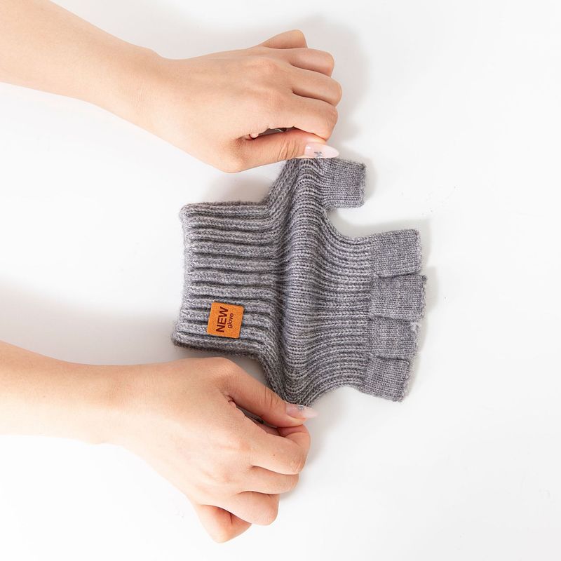 New Alpaca Wool For Cycling, Autumn And Winter, Warm, Fleece-Lined, Half-Finger, Work Gloves, Thickened, Cold-Proof,_voghion.com