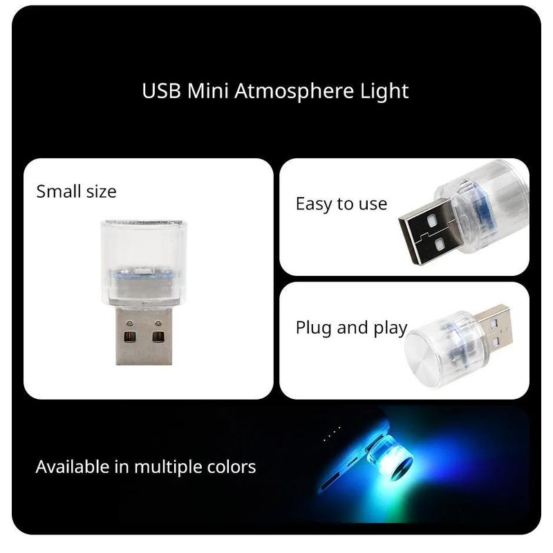 varmt sælgende bil LED omgivende lys mini USB interiør atmosfære lys dekoration bil bærbar lys plug and play_voghion.com