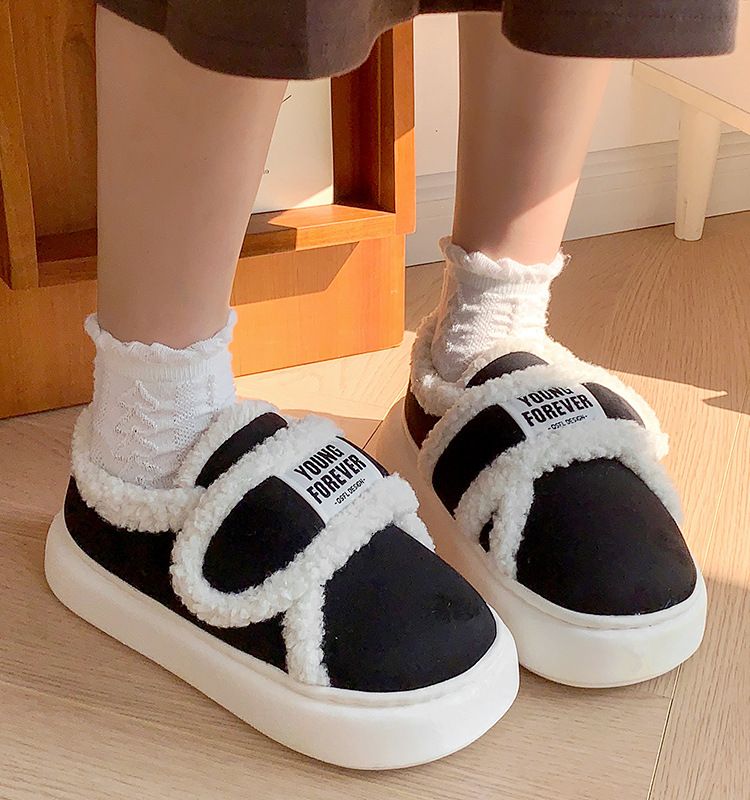 Retro Velcro All-inclusive Heel Cotton-padded Women's Autumn And Winter Cotton Slippers Indoor Home Non-slip Warm_voghion.com