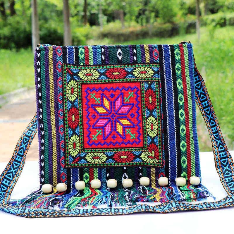 Yunnan Ethno-Stil Yi Dai Handgewebter Stoff Bestickte Umhängetasche Schultertasche Große Damentasche_voghion.com