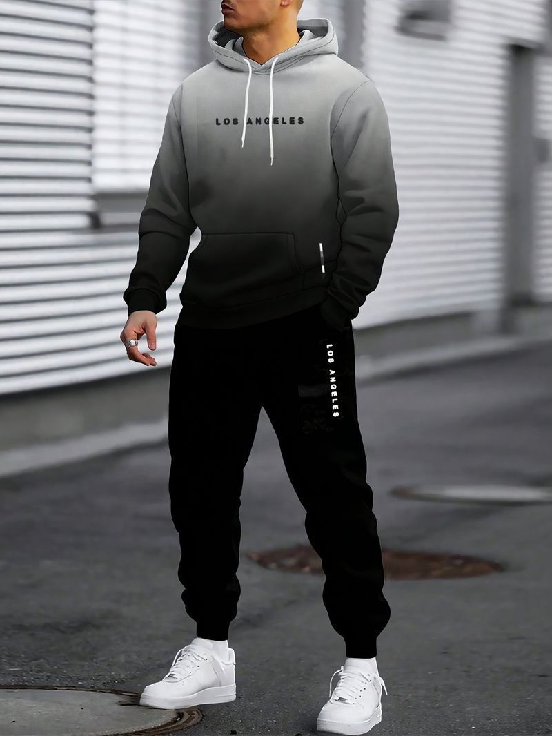 Herren-Trainingsanzug-Set mit Kapuze und Buchstaben-Print – Stilvolle Freizeitsportbekleidung mit passender Hose für Frühling und Herbst_voghion.com