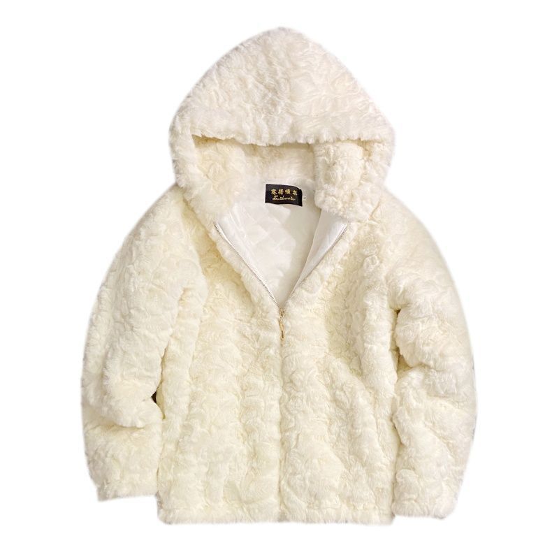 Nuovo cappotto corto con cappuccio in pelliccia di coniglio Rex spesso 2025 per donna, versatile, in lana di agnello, stile coreano, casual_voghion.com