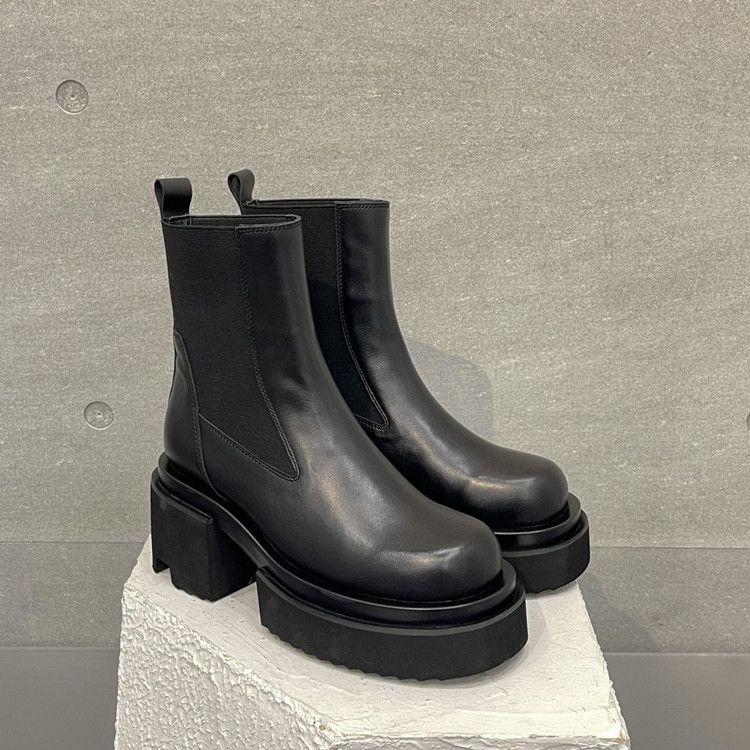 High End Quality 2024 Thick Sole Sleeve New Women's Leather Height Increasing And Slimming Martin High Heels Short_voghion.com