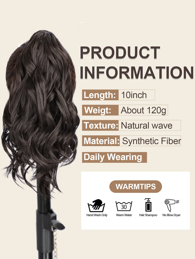 Artiglio per estensione coda di cavallo Clip per mascella riccia ondulata corta e spessa in coda di cavallo Capelli finti Parrucchino sintetico dall'aspetto morbido e naturale_voghion.com