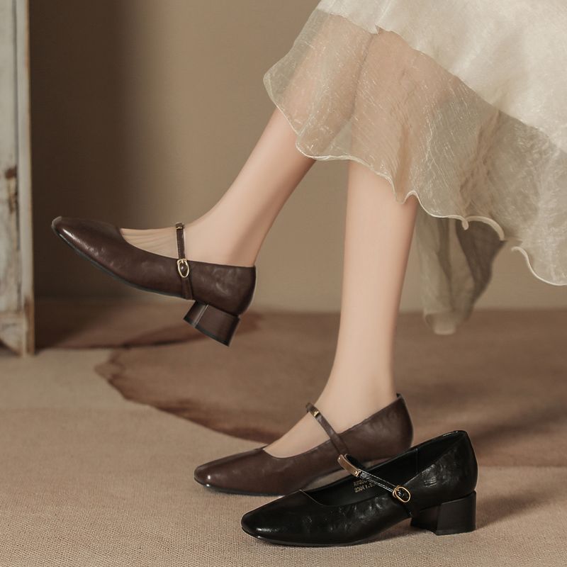 Scarpe da donna Mary Jane in morbida pelle, con tacco grosso, punta quadrata, con cinturino singolo, da indossare a lungo, autunno inverno_voghion.com