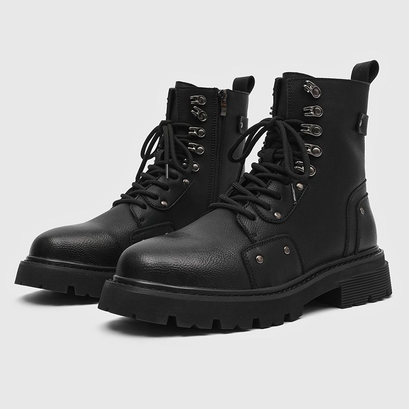 Kurze, wasserdichte Retro-Martin-Stiefel mit dicker Sohle und quadratischem Kopf zum Schnüren_voghion.com