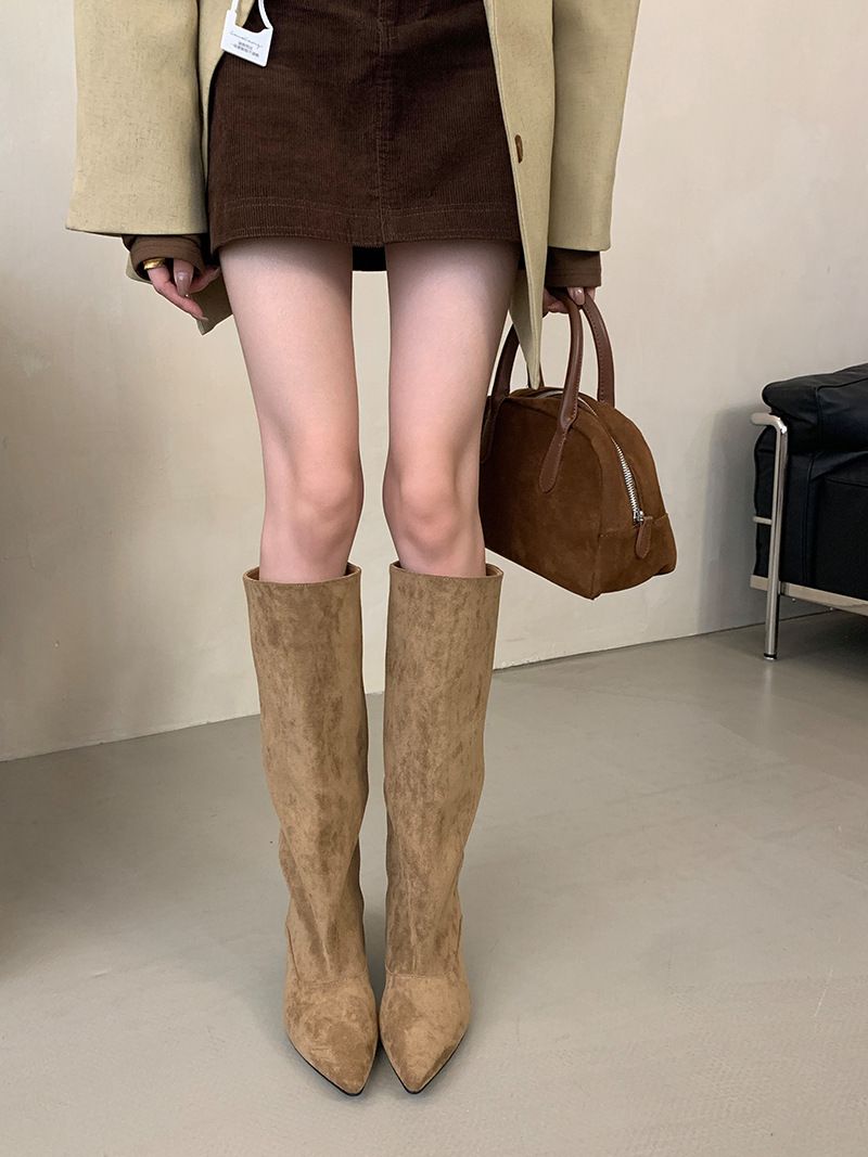 low Heel Pointed High Boots Comfortable And Varied Solid Color Wide Boots Fashionable Wear Comfortable_voghion.com