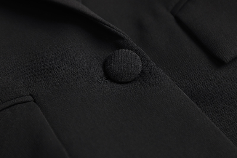 Costume deux pièces noir à strass pour femmes, coupe slim, manches longues, pantalon droit évasé légèrement épicé_voghion.com