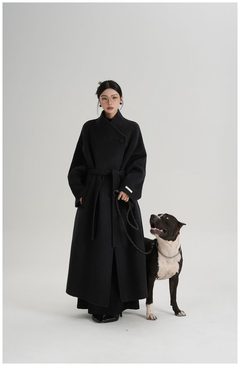 Elegant High-End Mid-Length Wool With Slanted Button Collar Woolen Coat For Women Autumn Winter Outfit_voghion.com
