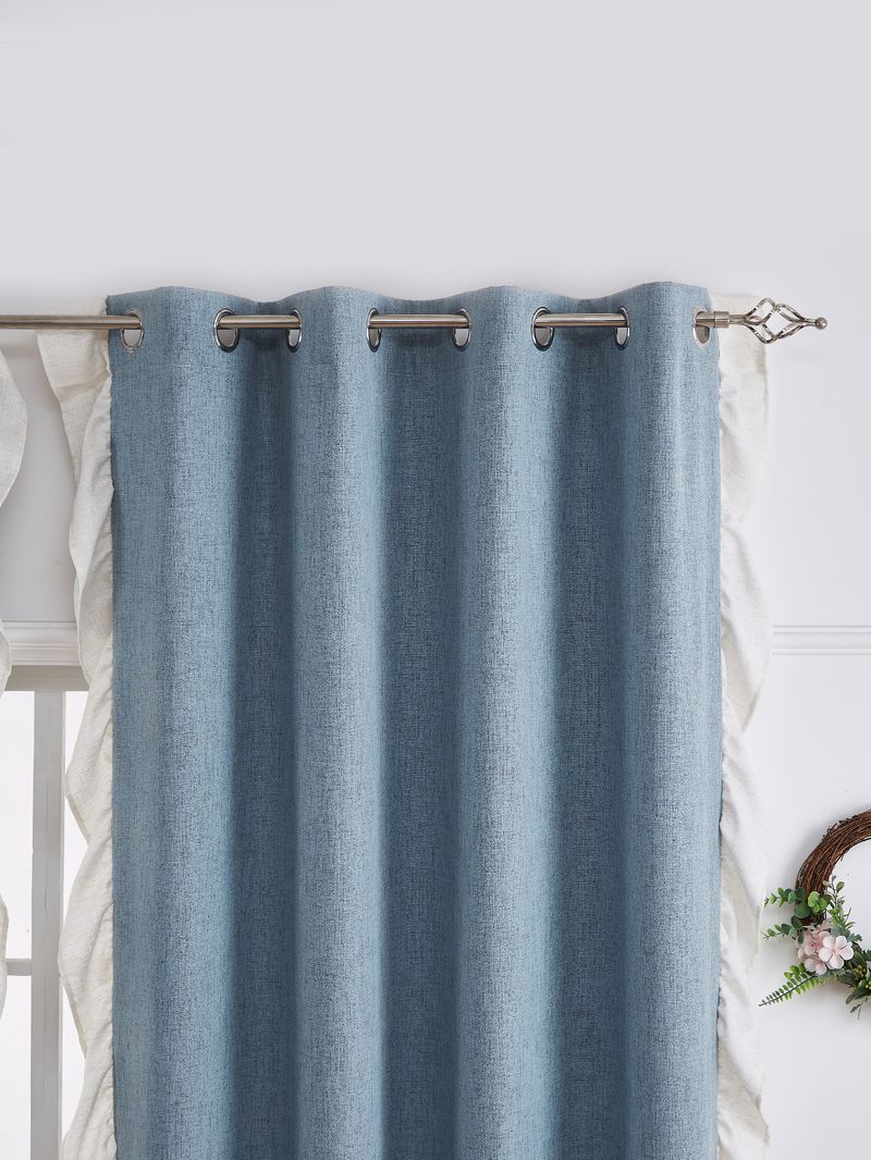 Haze Blue Lotus Leaf Edge Living Room Perforated Door Curtain Partition Curtain Kitchen Block New Curtain Rod Complete Set Of Blackout Bedroom_voghion.com