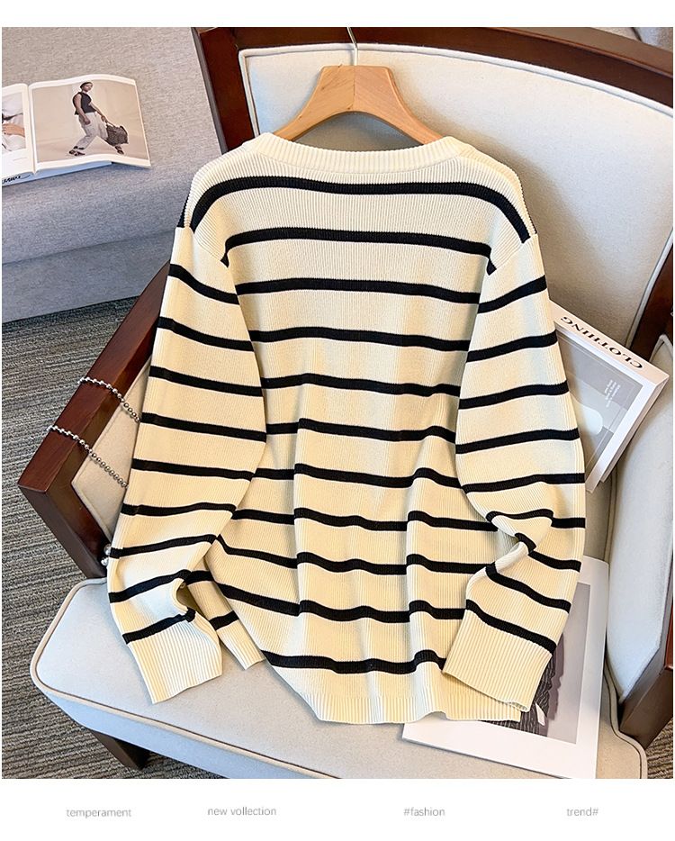 Übergrößen-Viskose-Stricktop für Damen, schlankmachendes Langarm-T-Shirt für kurvige Figuren (2XL-7XL, Schwarz/Beige)_voghion.com