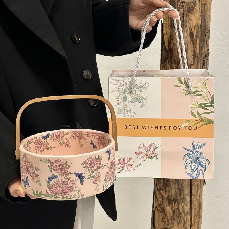 Ziwei Flower - Tavolino da caffè in ceramica portatile, piatto da dessert, cestino portaoggetti per frutta secca, regalo_voghion.com