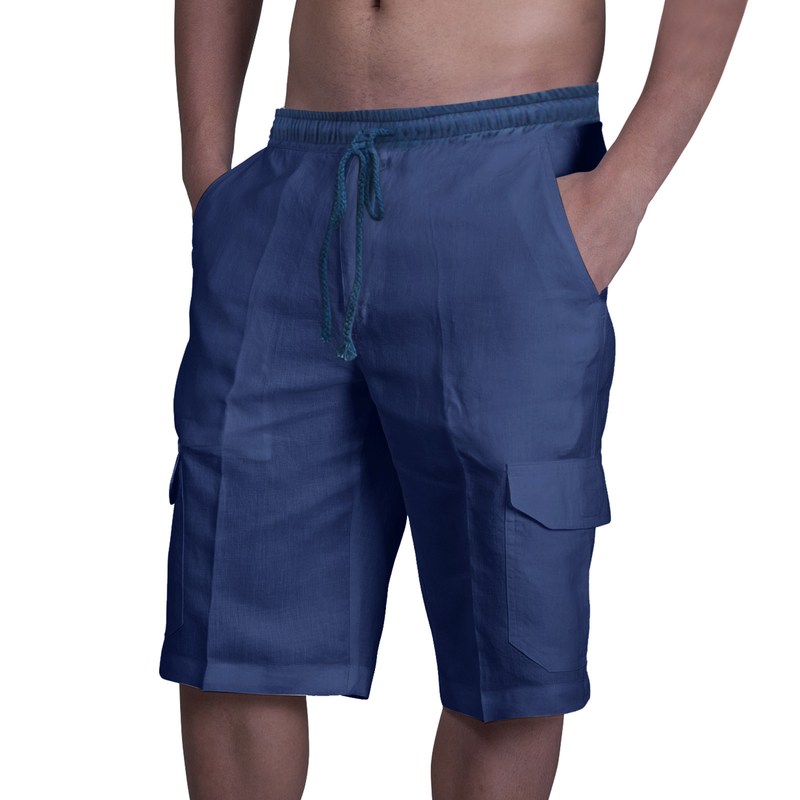2022 nuovi pantaloncini di lino multitasche con lacci pantaloni da lavoro da spiaggia da uomo_voghion.com
