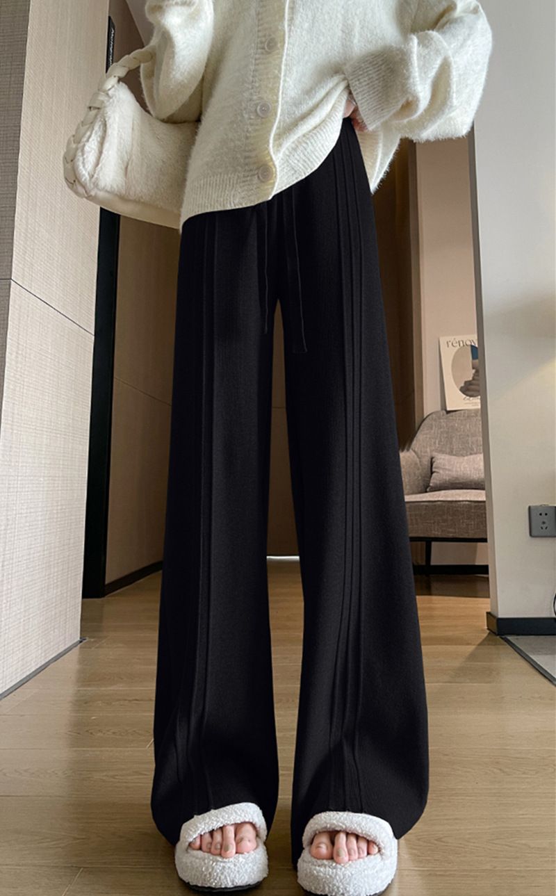Knitted wide for women's autumn winter new high waisted casual soft glutinous knitted straight leg with loose hanging_voghion.com