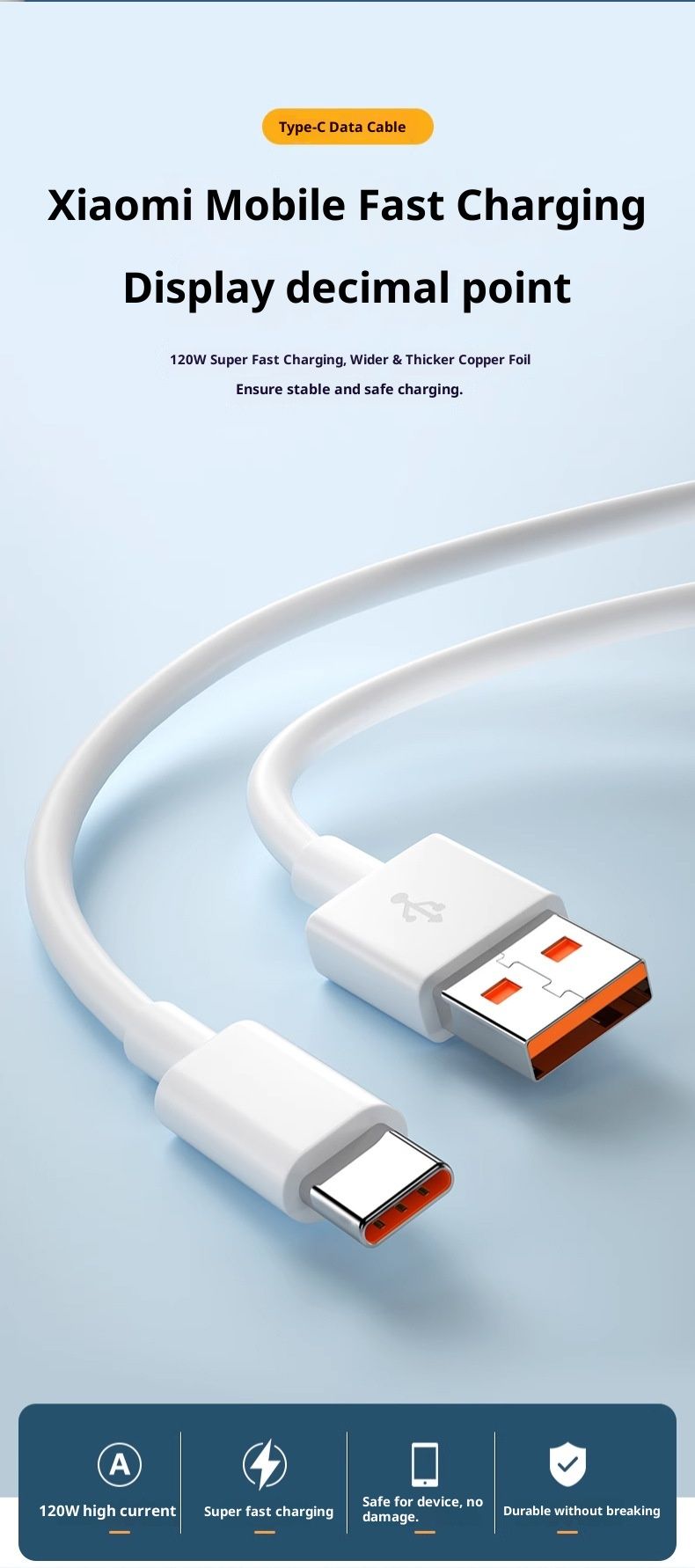 Digitex 120W Flash Type-C Datenkabel, kompatibel mit Xiaomi Redmi Smartphones, Gold Label MAX, orange Schnittstelle_voghion.com