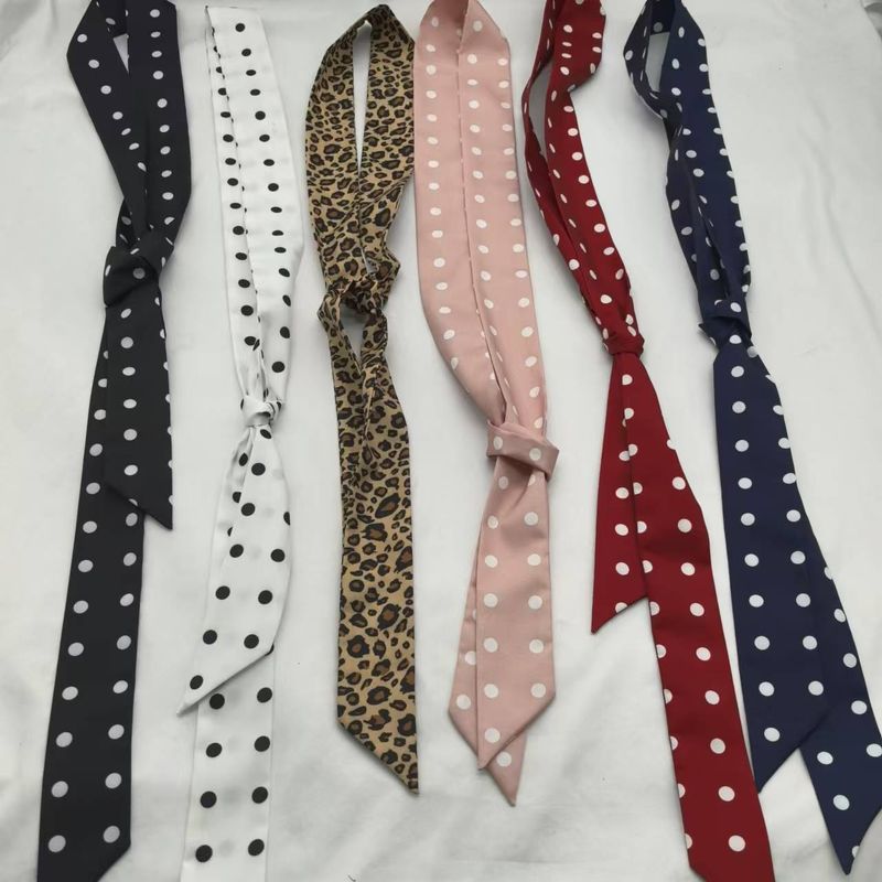 Damen-Schal im koreanischen Stil mit passenden Accessoires: Retro-Dekoration, Leopardenmuster, Polka Dots, langer Schal mit Schleife_voghion.com