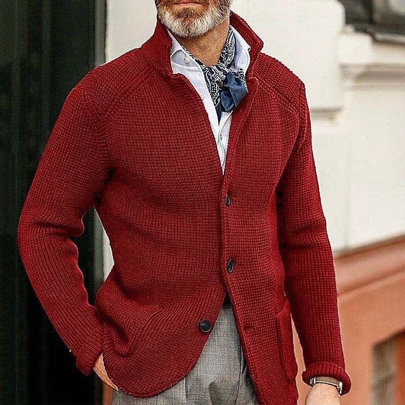 Langarmpullover, neuer, verdickter, lässiger Umlegekragen, einfarbig, Slim Fit, Oberbekleidung, Strickwaren für Herren_voghion.com