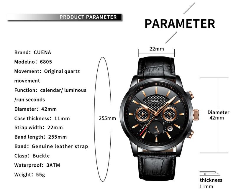 Men's Classic 6-Hand Quartz Watch With Date Function, Waterproof 30M, Casual Business Leather Strap Wristwatch Simple Business Calendar Watch_voghion.com