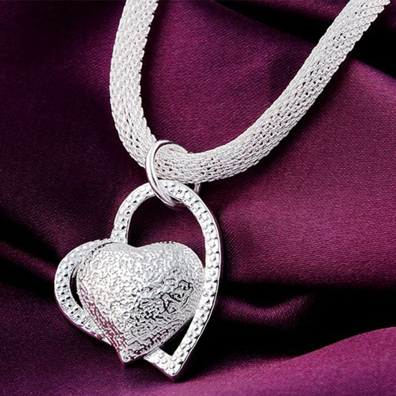 2025 Nuovi arrivi all'ingrosso Sterling Sier 18 pollici doppio cuore ciondolo collana per le donne moda matrimonio gioielli ciondolo_voghion.com