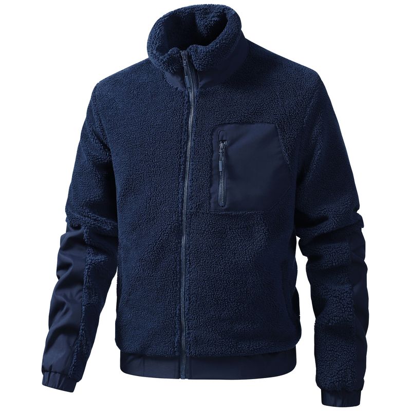 Giacca in pile Teddy da uomo con collo alto, cappotto invernale casual con cerniera, giacca leggera e calda foderata in pile per uomo_voghion.com