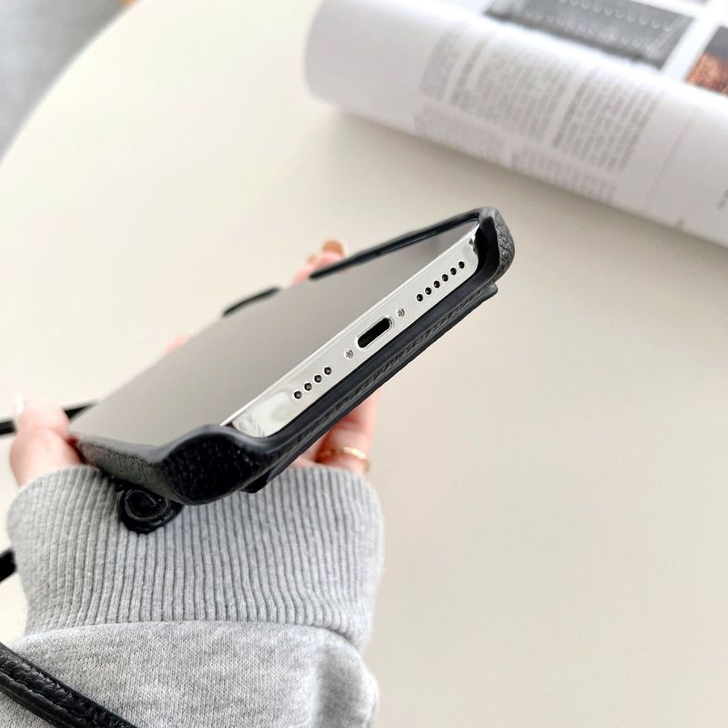 Mobile phone case iphone15 litchi pattern card holder crossbody phone case suitable for 14/13 internet celebrity elephant trunk phone case_voghion.com