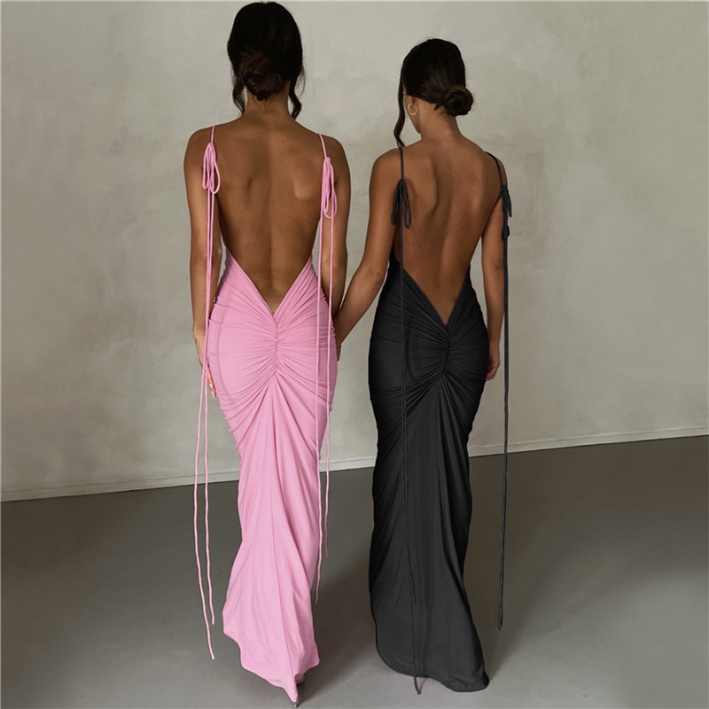 Women's Clothing Fashion Suspenders Sexy Backless Slim Fit Hip Hugging Temperament Dress_voghion.com