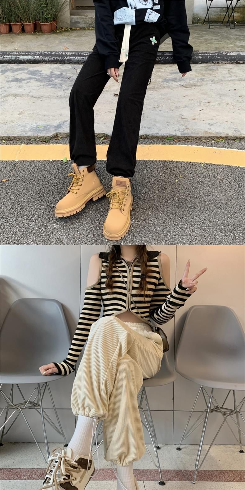 6017 # Corduroy Autumn Korean Edition New Work Wide Women's Leg Tight Pants_voghion.com