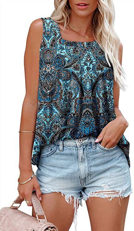 2025 New Summer Sleeveless Square Neck Printed Tank Top T-shirt For Women_voghion.com
