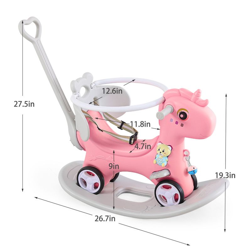 Rocking Horse for Toddlers , Balance Bike Ride On Toys with Push Handle, Backrest and Balance Board for Baby Girl and Boy, Unicorn Kids Riding Birthda_voghion.com
