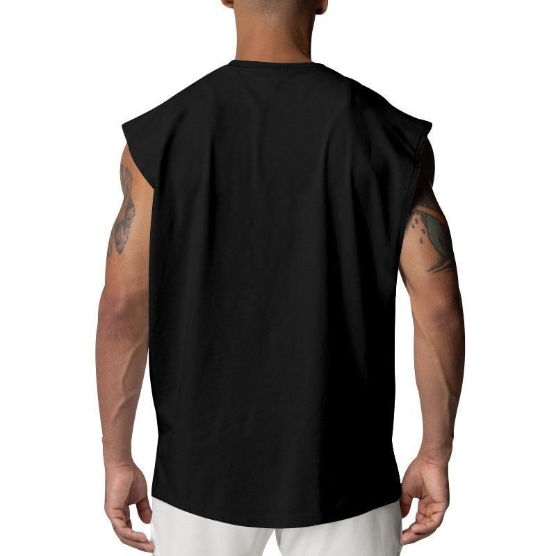 „Ärmelloses Herren-T-Shirt für den Sommer, Rundhalsausschnitt, lockere Passform, lässiges Oberteil für Fitnessstudio und Streetwear (Weiß, Schwarz, Marineblau, Armeegrün, Grau)“_voghion.com