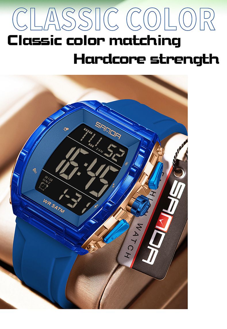 Unisex digitaal horloge met multifunctioneel display, waterdicht, alarm, stopwatch en led-achtergrondverlichting - stijlvol tonvormig ontwerp voor dagelijks gebruik_voghion.com