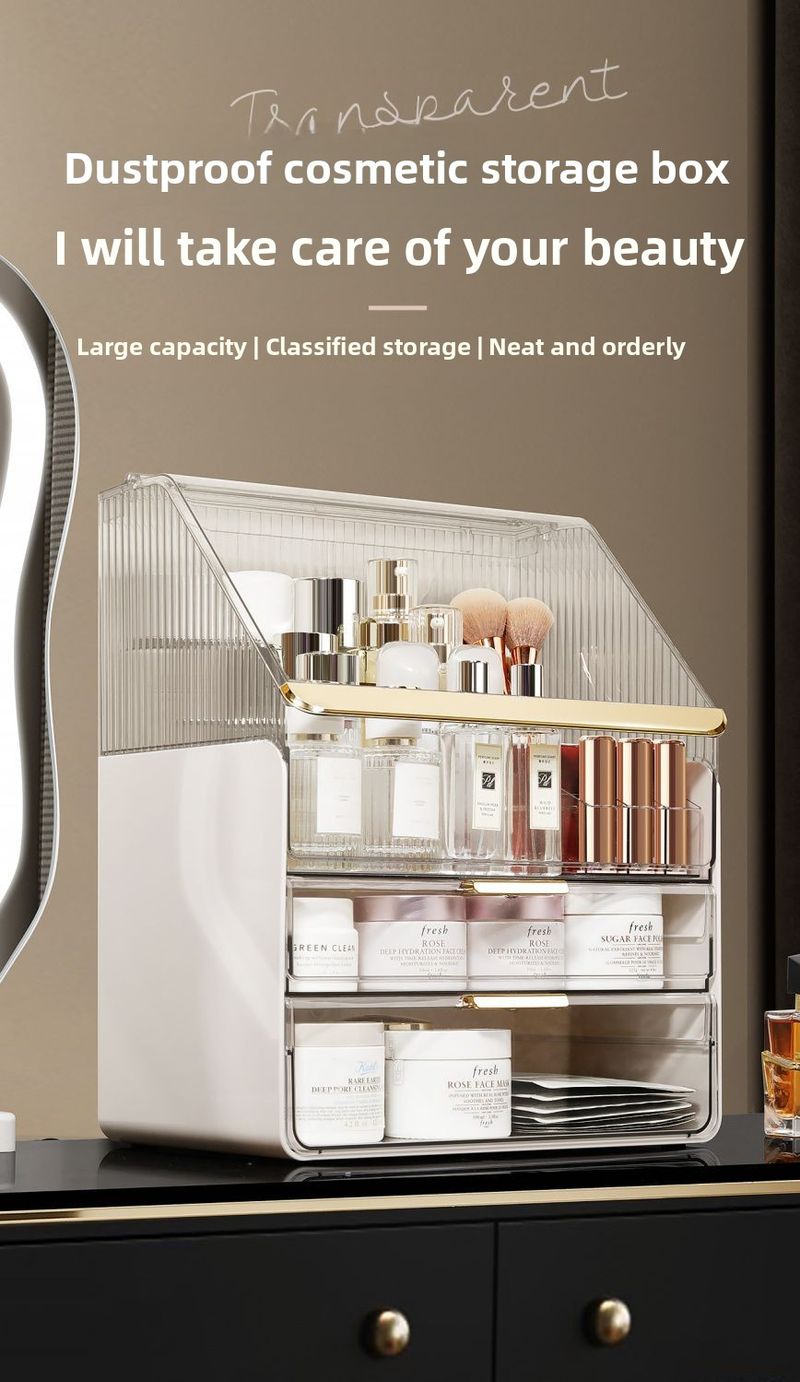 Organizzatore da tavolo antipolvere per trucco di celebrità su Internet, stile cassetto, tavolo da toeletta, scaffale di stoccaggio di alta qualità in acrilico_voghion.com