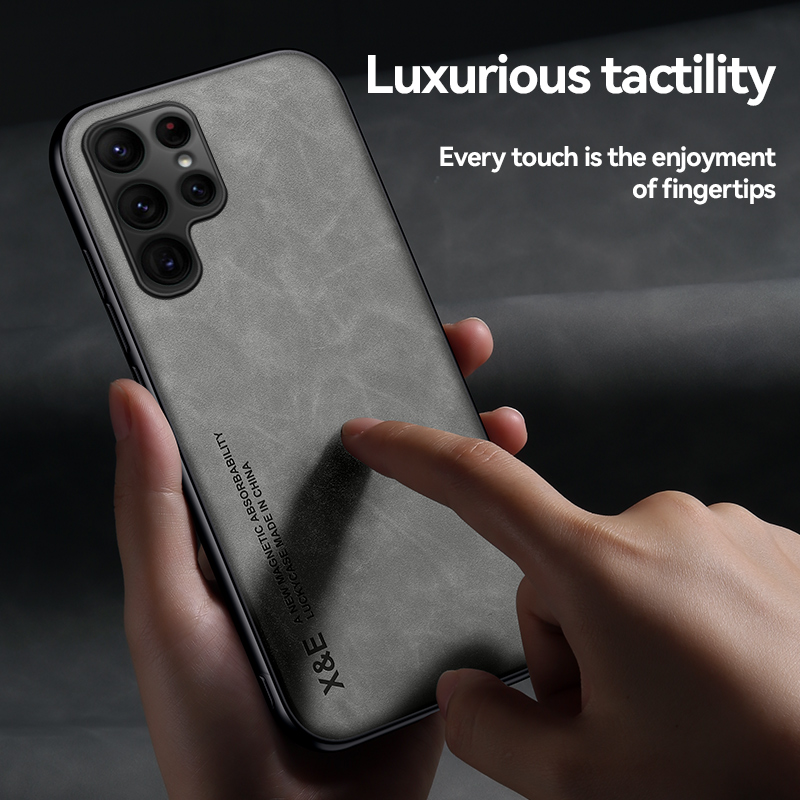 Til Samsung Galaxy S23 Ultra S22 Plus S21 S20 FE S10 S9 etui Magnetisk fåreskind luksus lædercover_voghion.com