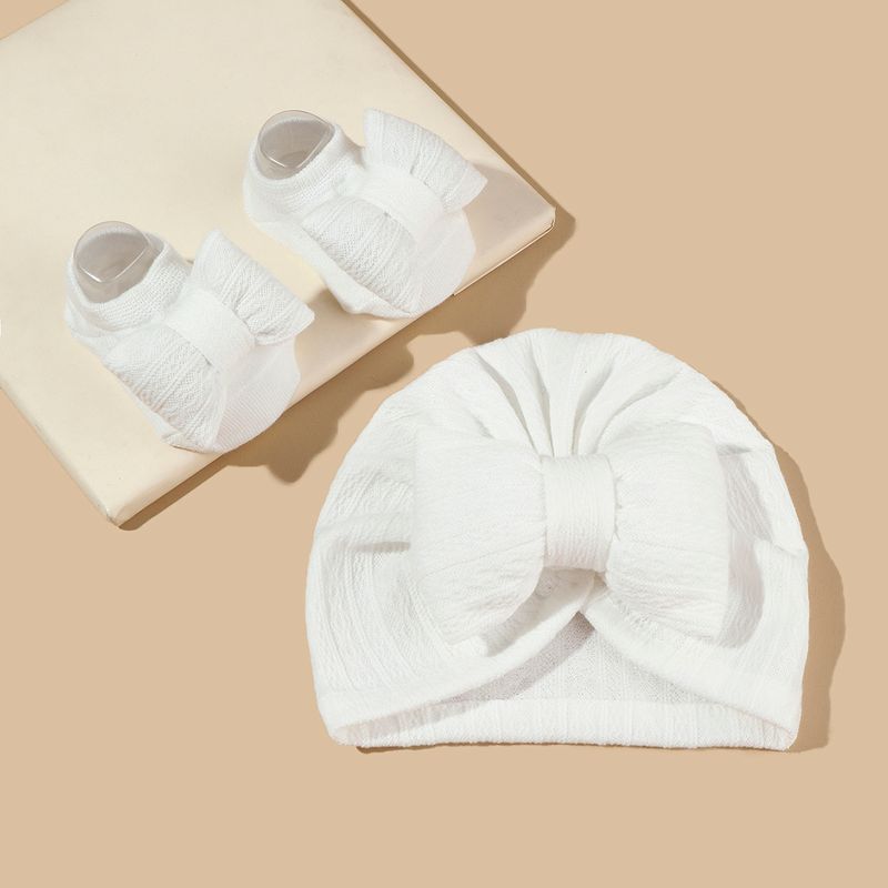 2 pezzi neonato fiocco cappello calzini set tinta unita cotone bambine turbante berretto antiscivolo calzini_voghion.com