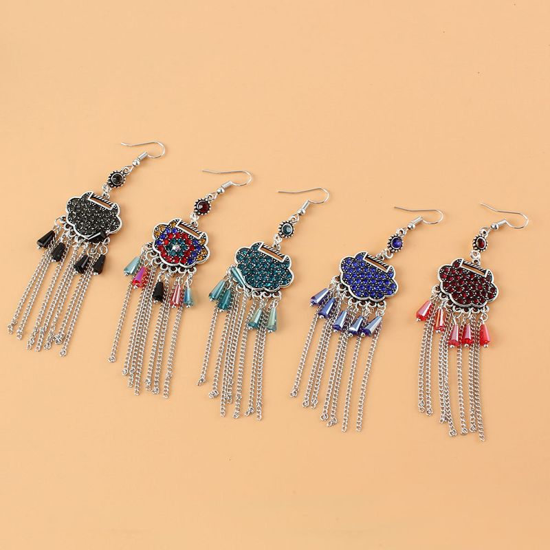 Set di gioielli da donna, orecchini con nappe in lega di diamanti, stile etnico retrò, moda, orecchini alla moda_voghion.com