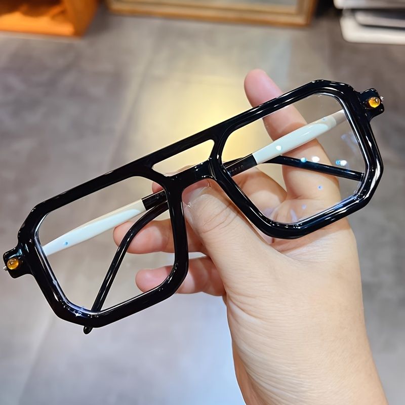 Trendy klassesch déck grouss Vintage Brëller mat duebele Brécken, Männer Fraen alldeeglech Schoulgeschäft Dekor, ideal_voghion.com