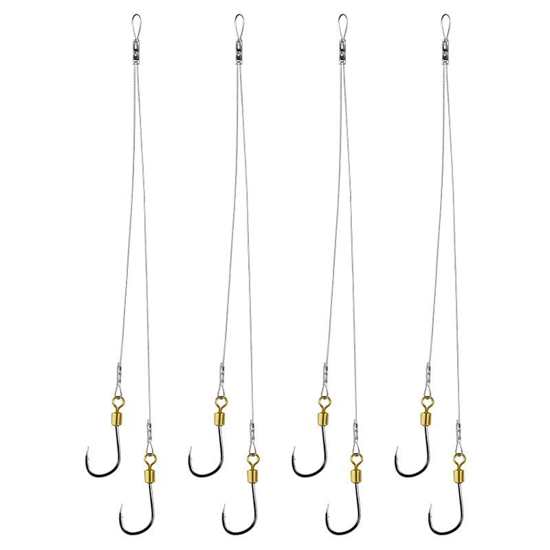 Steel Wire Finished Sub-line Double Set Anti-tangle Pre-tied Anti-bite Swivel Rotating Fish Hook For Catching White_voghion.com