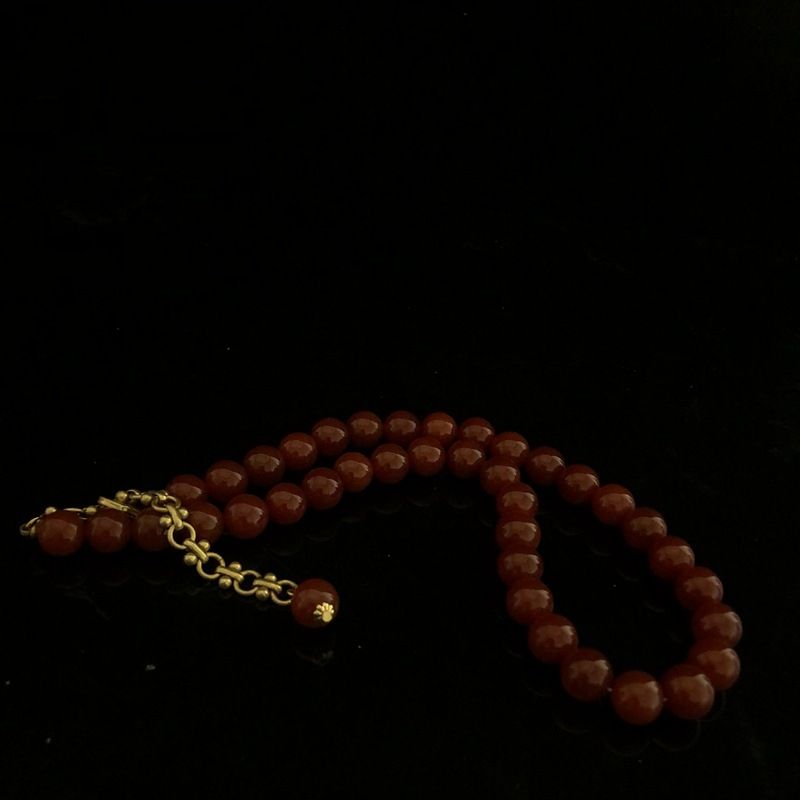 Red agate beaded necklace stretch bracelet to make old gold design sense sweater chain temperament_voghion.com