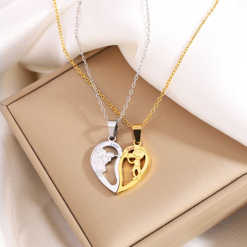Collier Femme Pendentif Doré Collier Acier Titane Double Clé Pour Femmes Polyvalent Haut De Gamme Mode Collier Cœur Style Couple Chaîne De Clavicule_voghion.com