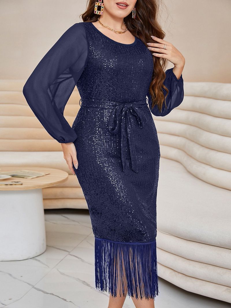 Suknia wieczorowa z cekinami i frędzlami w dużym rozmiarze – suknia w stylu vintage glamour o kroju syreny dla druhny, na imprezę i wieczorne wyjście (0XL-4XL, bordowo-czerwony/niebieski)_voghion.com
