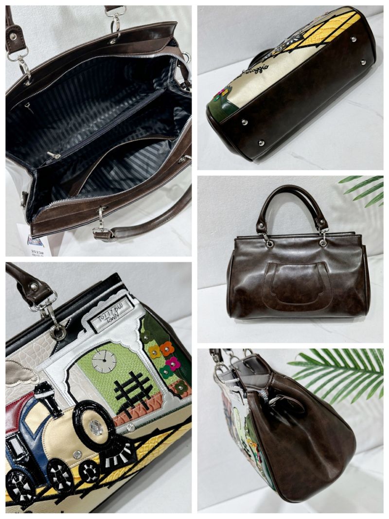 Damentaschen Nähte Kontrastierende Retro-Handtaschen Modische handgemachte kreative Schulter-Umhängetaschen_voghion.com